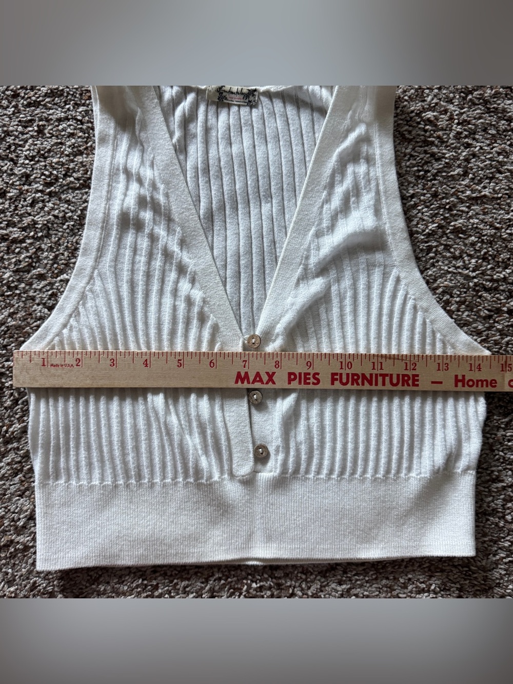 Free People Saturday Morning Crop S White Ribbed Button Front V Neck Tank - Picture 8 of 9